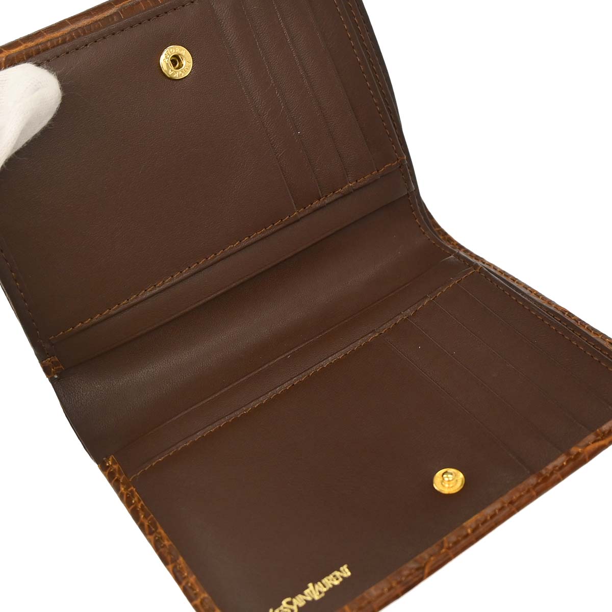 Yves Saint Laurent Brown Embossed Leather Wallet