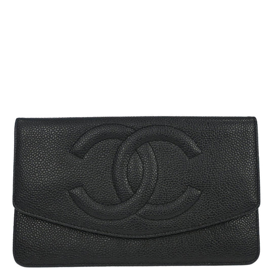 Chanel 1994-1996 Black Caviar Skin Long Wallet