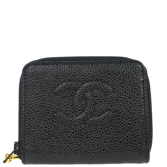 Chanel 1997-1999 Black Caviar Skin Coin Purse Wallet