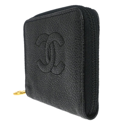 Chanel 1997-1999 Black Caviar Skin Coin Purse Wallet