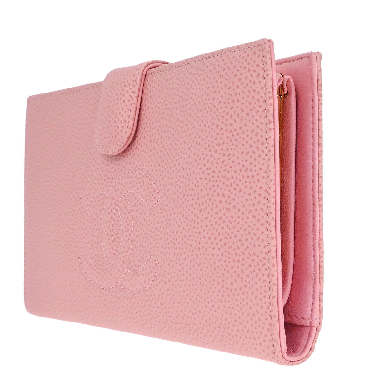 Chanel 2003-2004 Pink Caviar Skin Bifold Wallet