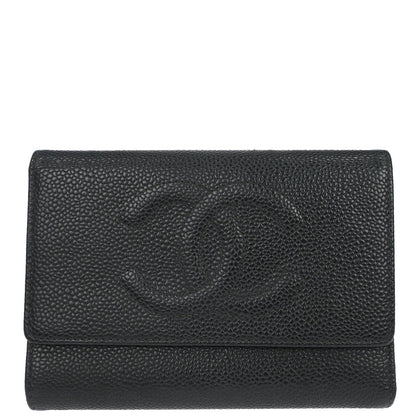 Chanel Black Caviar Skin Trifold Wallet