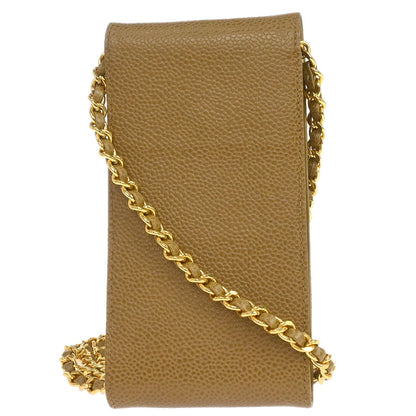 Chanel 1996-1997 Beige Caviar Skin Chain Shoulder Bag Pochette Phone Case