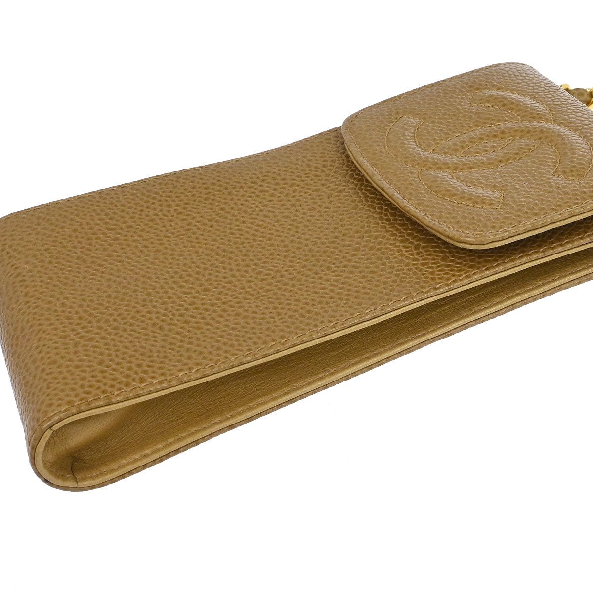 Chanel 1996-1997 Beige Caviar Skin Chain Shoulder Bag Pochette Phone Case