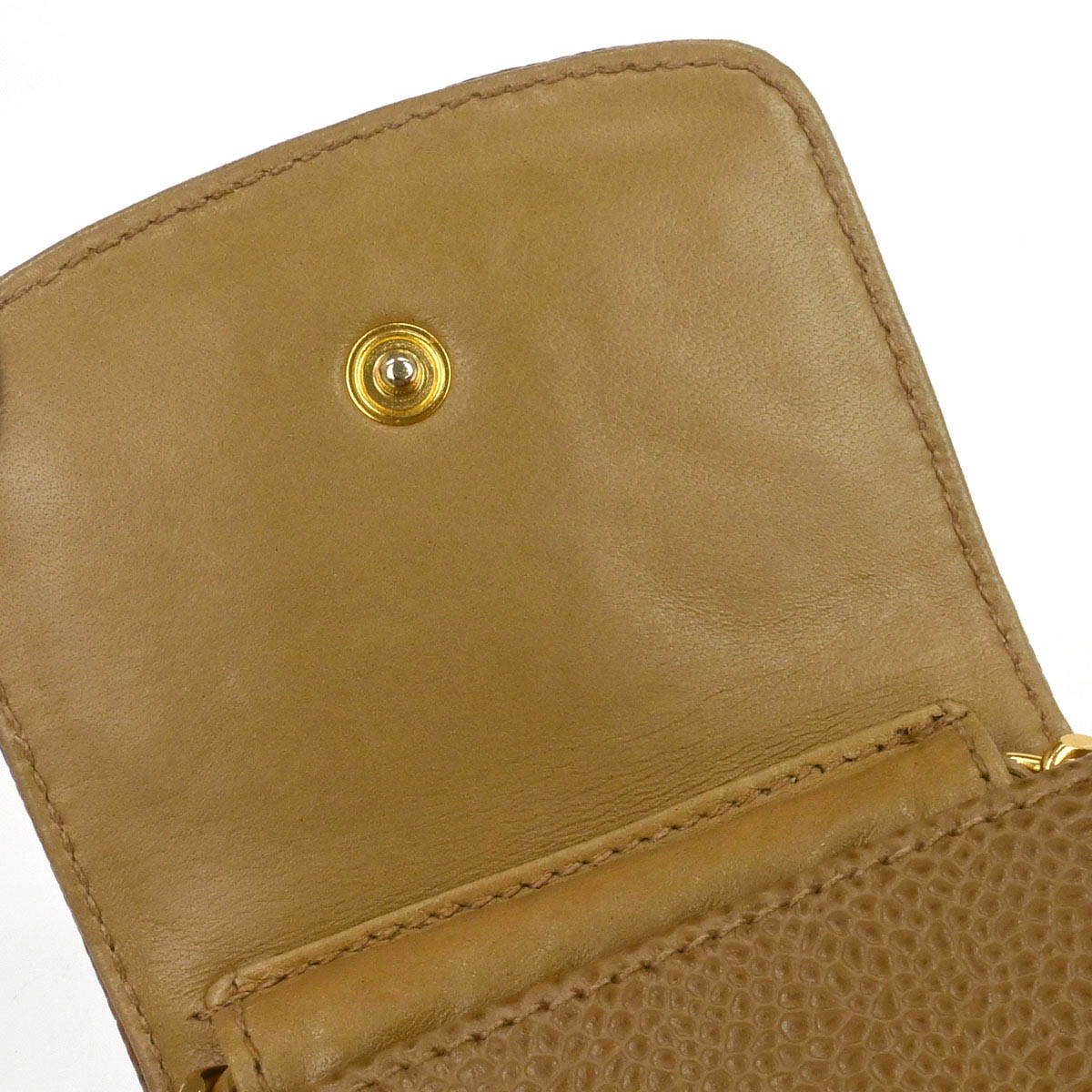 Chanel 1996-1997 Beige Caviar Skin Chain Shoulder Bag Pochette Phone Case