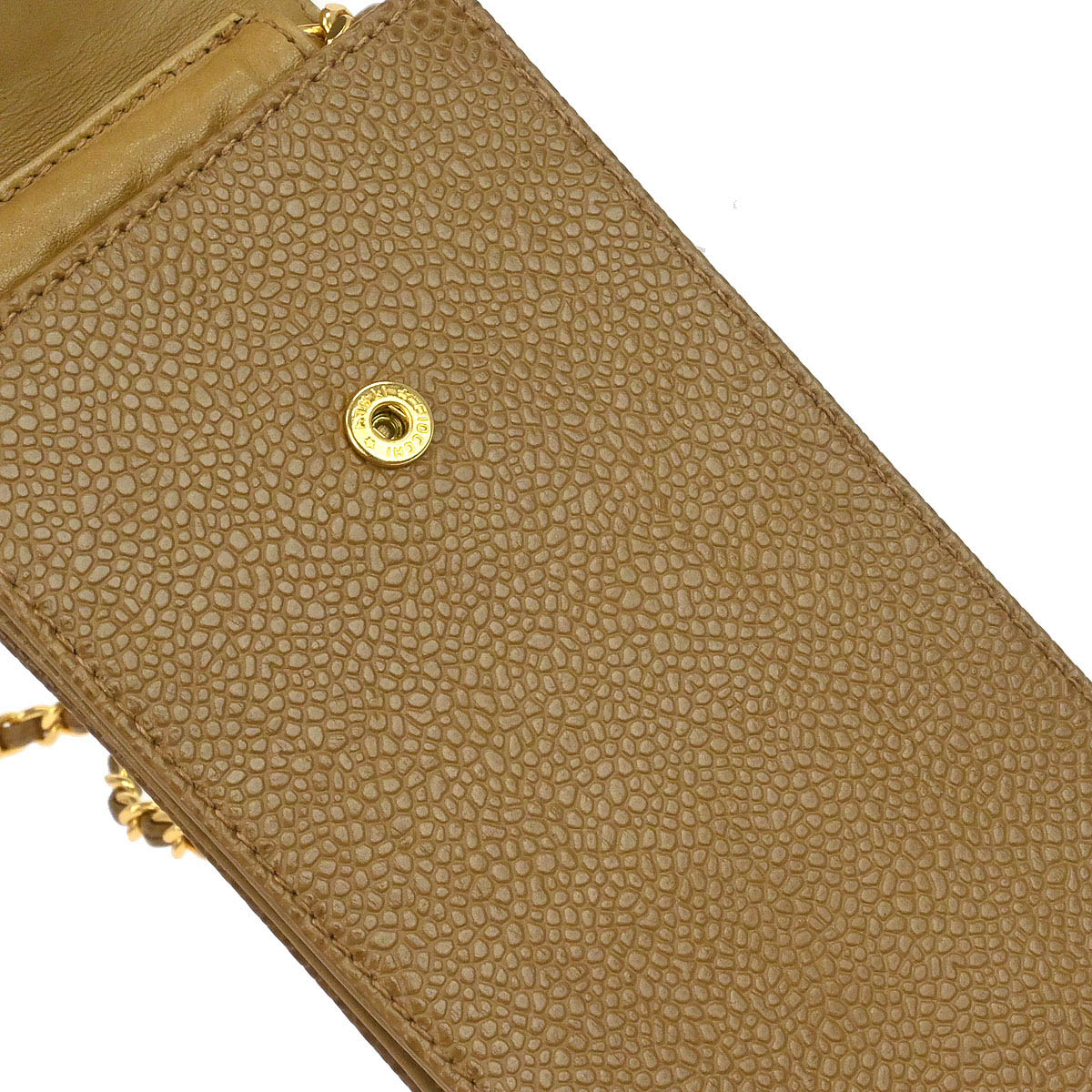 Chanel 1996-1997 Beige Caviar Skin Chain Shoulder Bag Pochette Phone Case