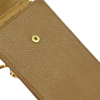 Chanel 1996-1997 Beige Caviar Skin Chain Shoulder Bag Pochette Phone Case