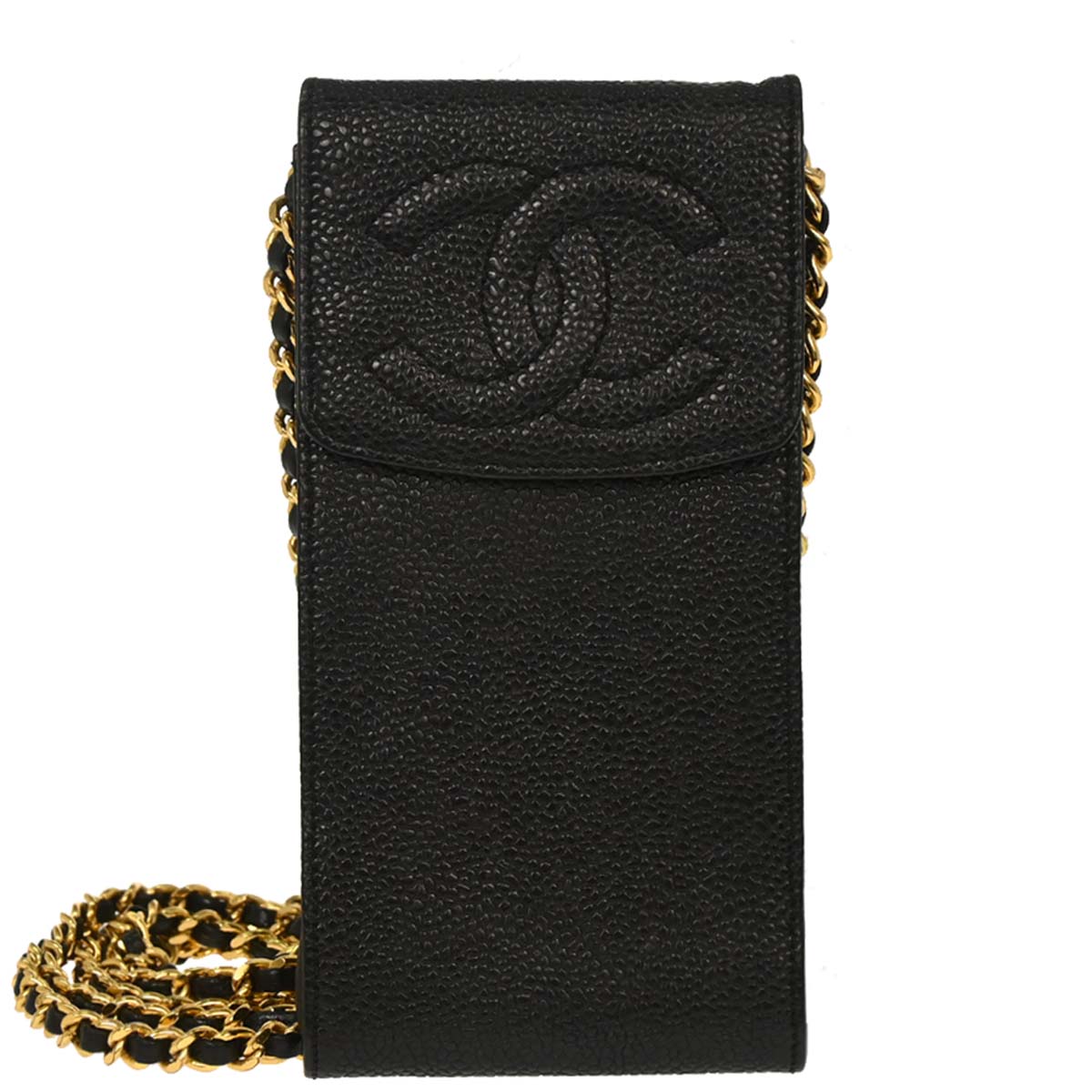 Chanel Black Caviar Skin Chain Shoulder Bag Pochette Phone Case