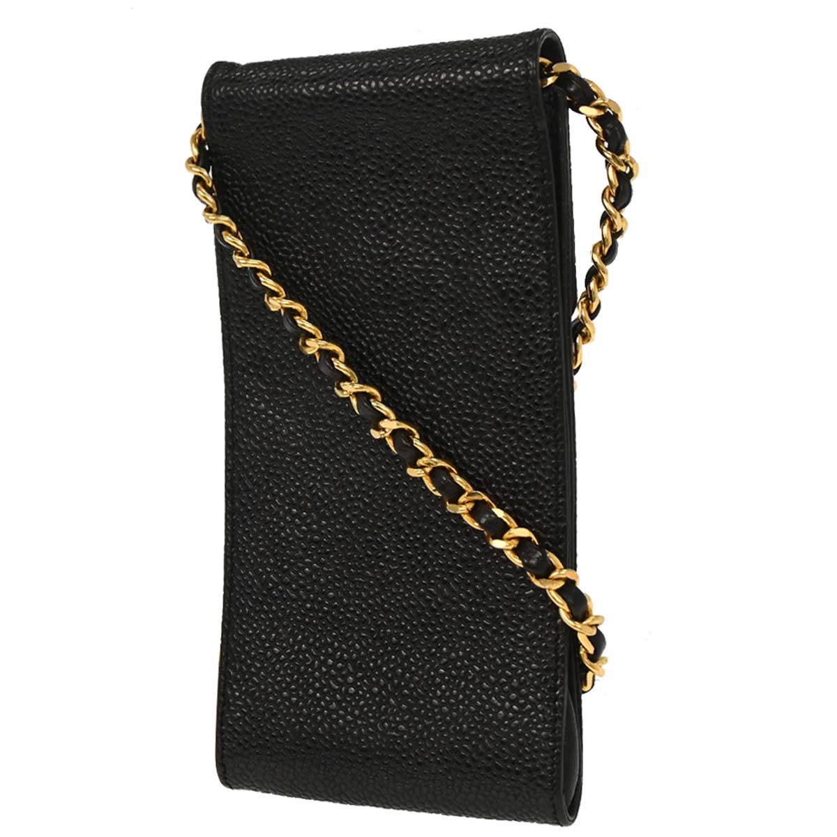 Chanel Black Caviar Skin Chain Shoulder Bag Pochette Phone Case