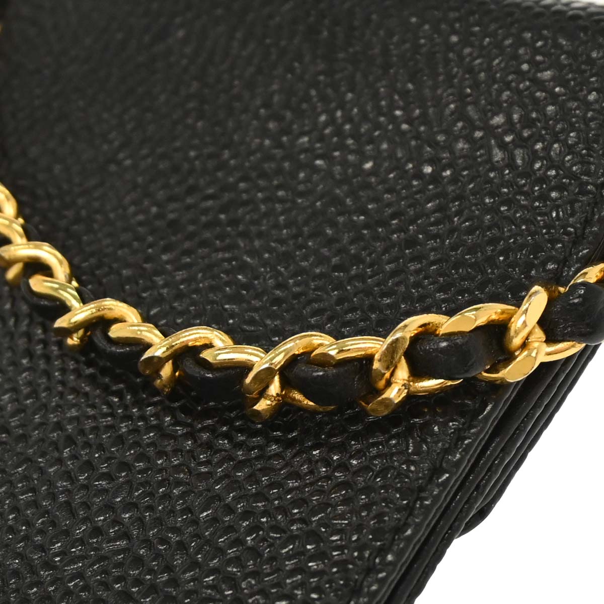 Chanel Black Caviar Skin Chain Shoulder Bag Pochette Phone Case