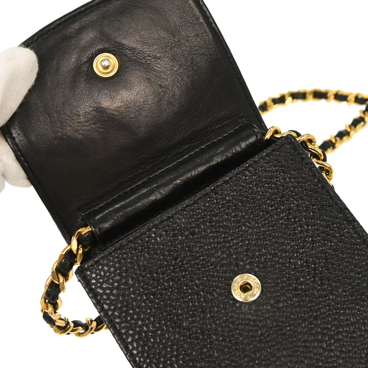 Chanel Black Caviar Skin Chain Shoulder Bag Pochette Phone Case