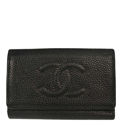 Chanel 2003-2004 Black Caviar Skin Six Hook Key Case Small Good