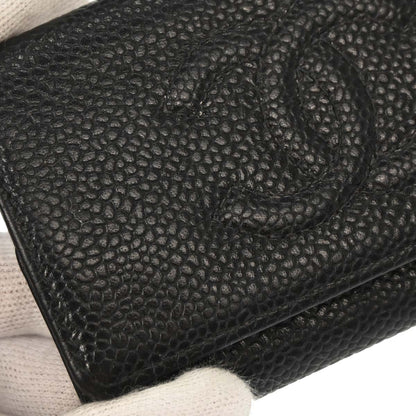 Chanel 2003-2004 Black Caviar Skin Six Hook Key Case Small Good