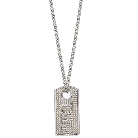 Christian Dior Necklace Pendant Silver Rhinestone