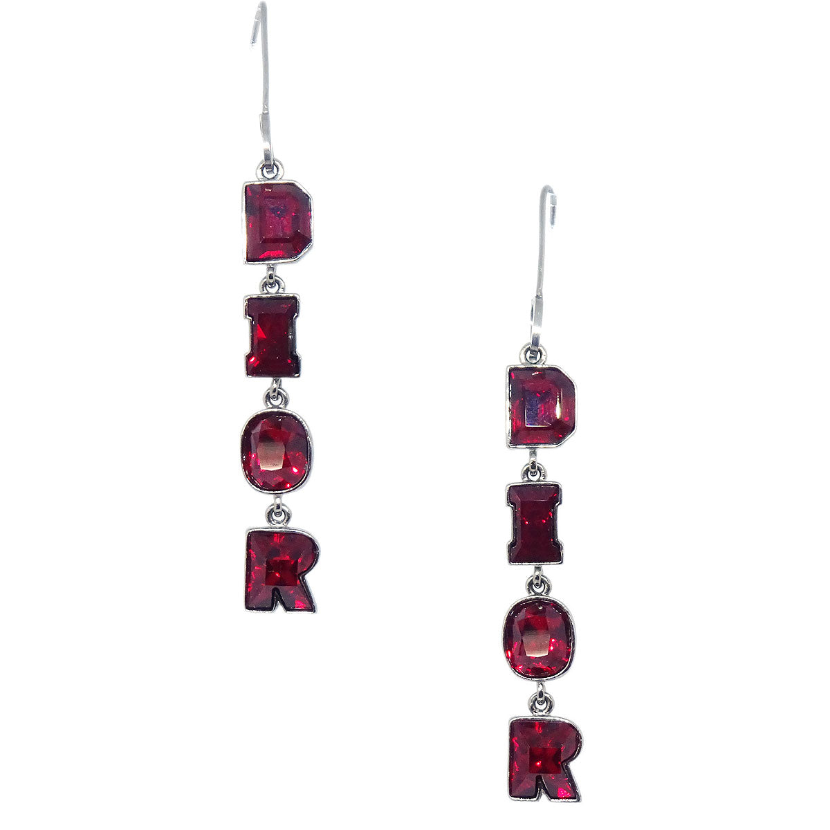 Christian Dior Pierced Earrings Dangle Silver Rhinestone