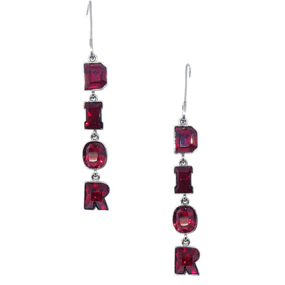 Christian Dior Pierced Earrings Dangle Silver Rhinestone