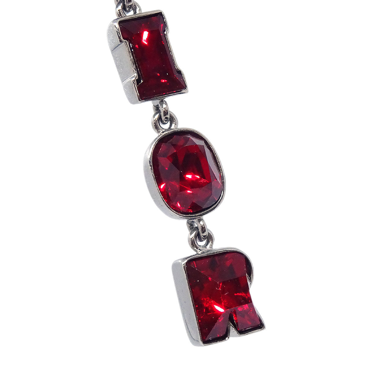 Christian Dior Pierced Earrings Dangle Silver Rhinestone