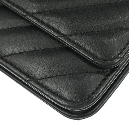 Chanel 2019 Black Lambskin Chevron Trendy CC WOC Wallet on Chain Bag