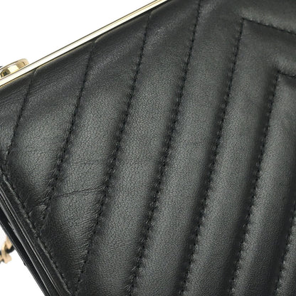 Chanel 2019 Black Lambskin Chevron Trendy CC WOC Wallet on Chain Bag