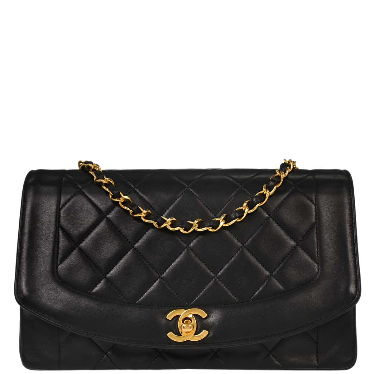 Chanel Black Lambskin Medium Diana Shoulder Bag