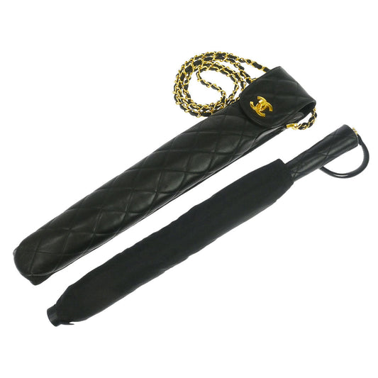 Chanel Black Folding Umbrella & Bag Set Small Good