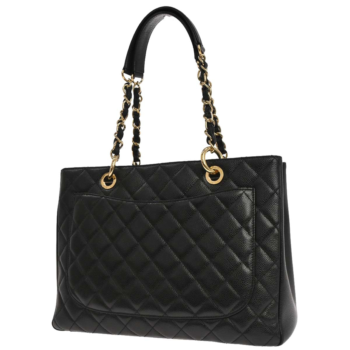 Chanel Black Caviar Skin Grand Shopping Tote GST Chain Handbag