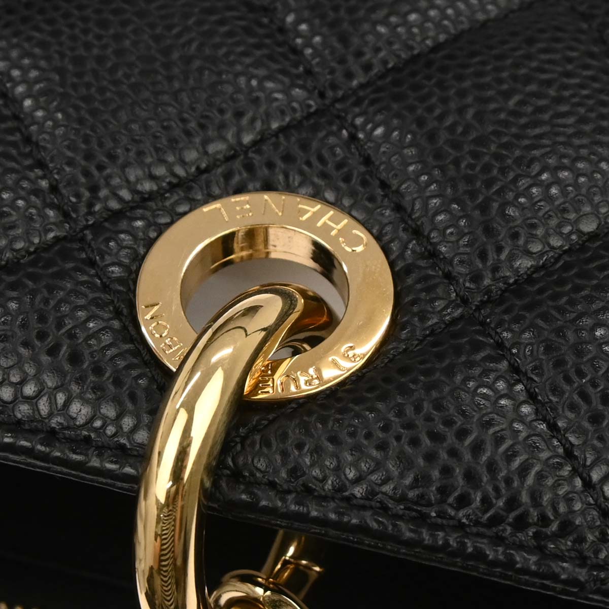 Chanel Black Caviar Skin Grand Shopping Tote GST Chain Handbag