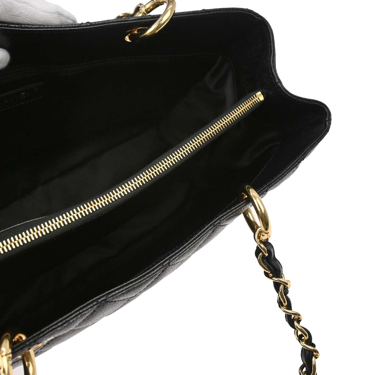 Chanel Black Caviar Skin Grand Shopping Tote GST Chain Handbag