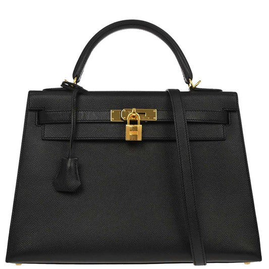 Hermes Black Epsom Kelly 32 Sellier 2way Shoulder Handbag