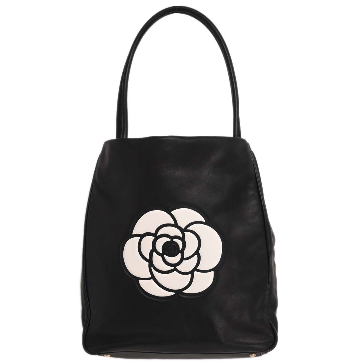 Chanel 2002-2003 Black Lambskin Camellia Tote Bag