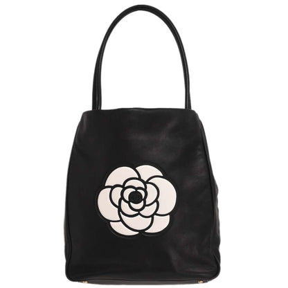 Chanel 2002-2003 Black Lambskin Camellia Tote Bag
