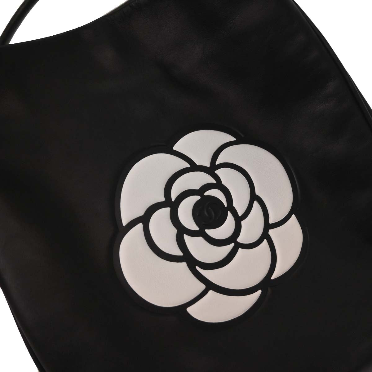 Chanel 2002-2003 Black Lambskin Camellia Tote Bag