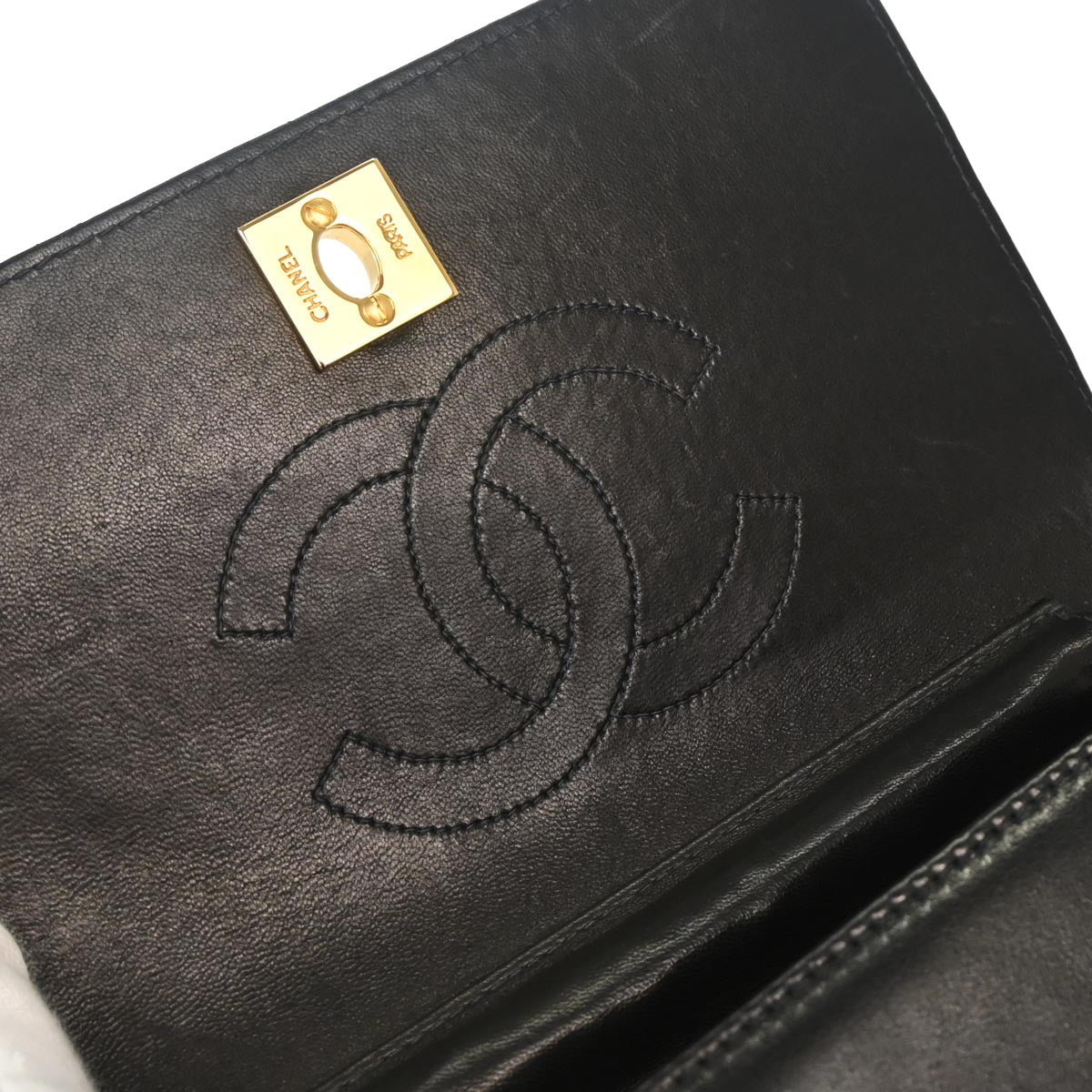Chanel Black Lambskin Turnlock Mini Full Flap Shoulder Bag