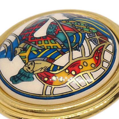 Hermes Gold Enamel Cloisonne Ware Clip-On Earrings