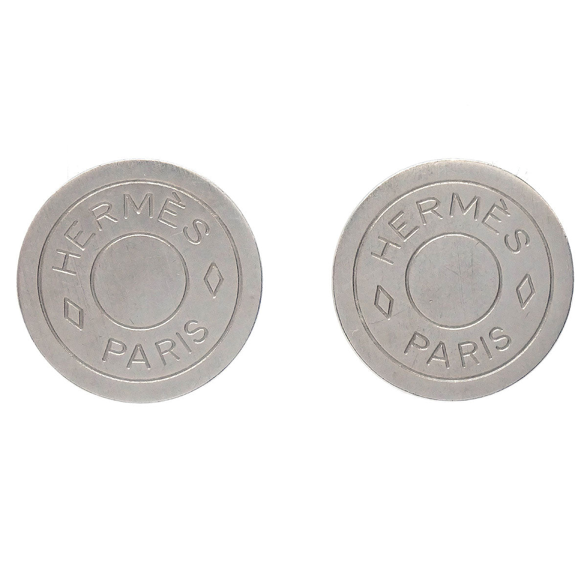 Hermes Bijouterie Fantaisie Clip-On Earrings Button Silver