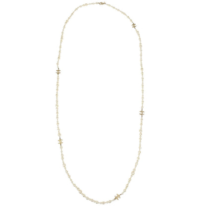 Chanel Chain Necklace Gold Costume Pearl 12C
