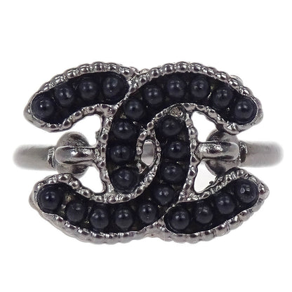 Chanel Ring Silver Black CC #49 A12A