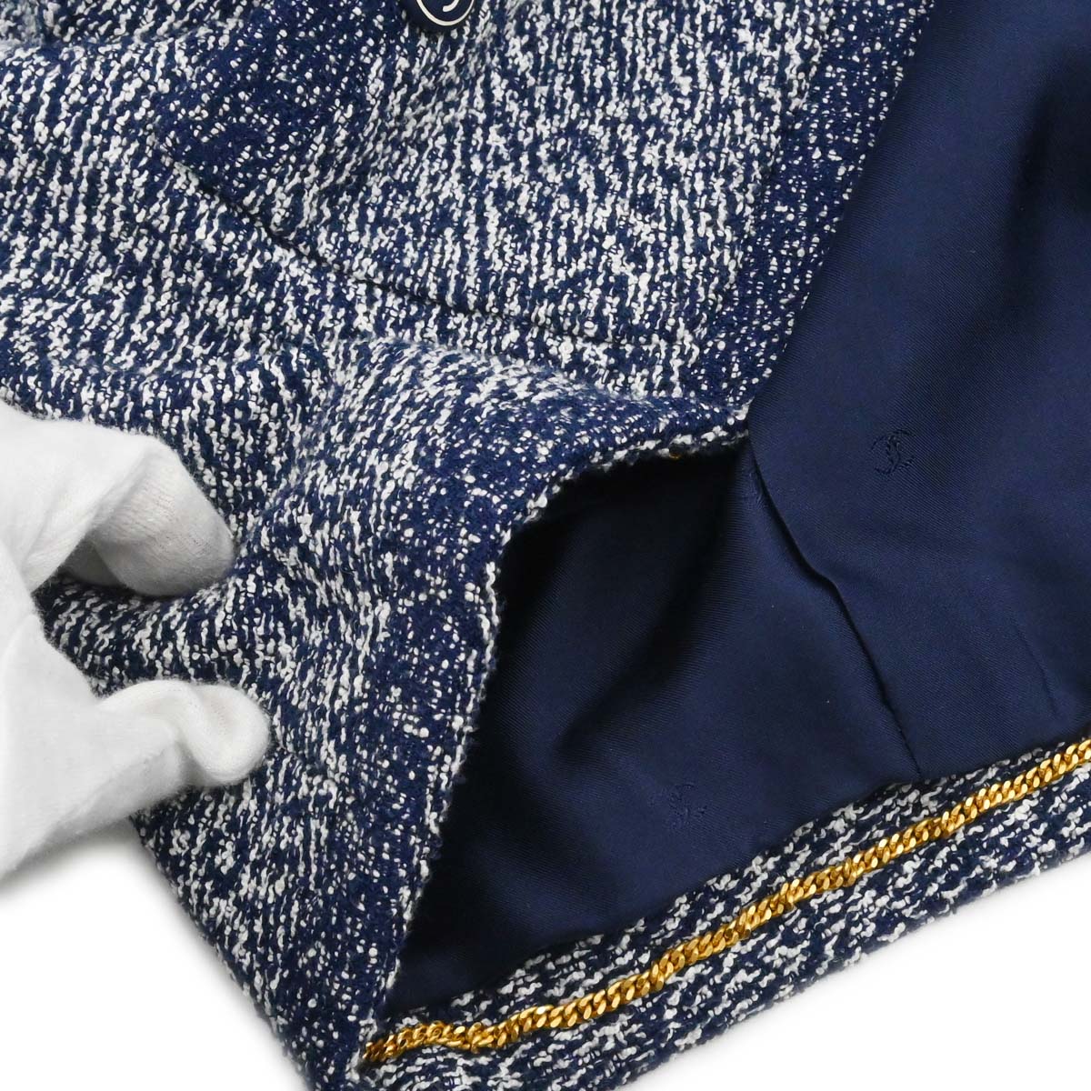 Chanel 1997 Setup Suit Jacket Skirt Tweed Navy #40 #42