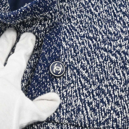 Chanel 1997 Setup Suit Jacket Skirt Tweed Navy #40 #42