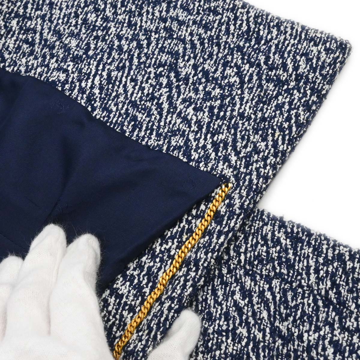 Chanel 1997 Setup Suit Jacket Skirt Tweed Navy #40 #42