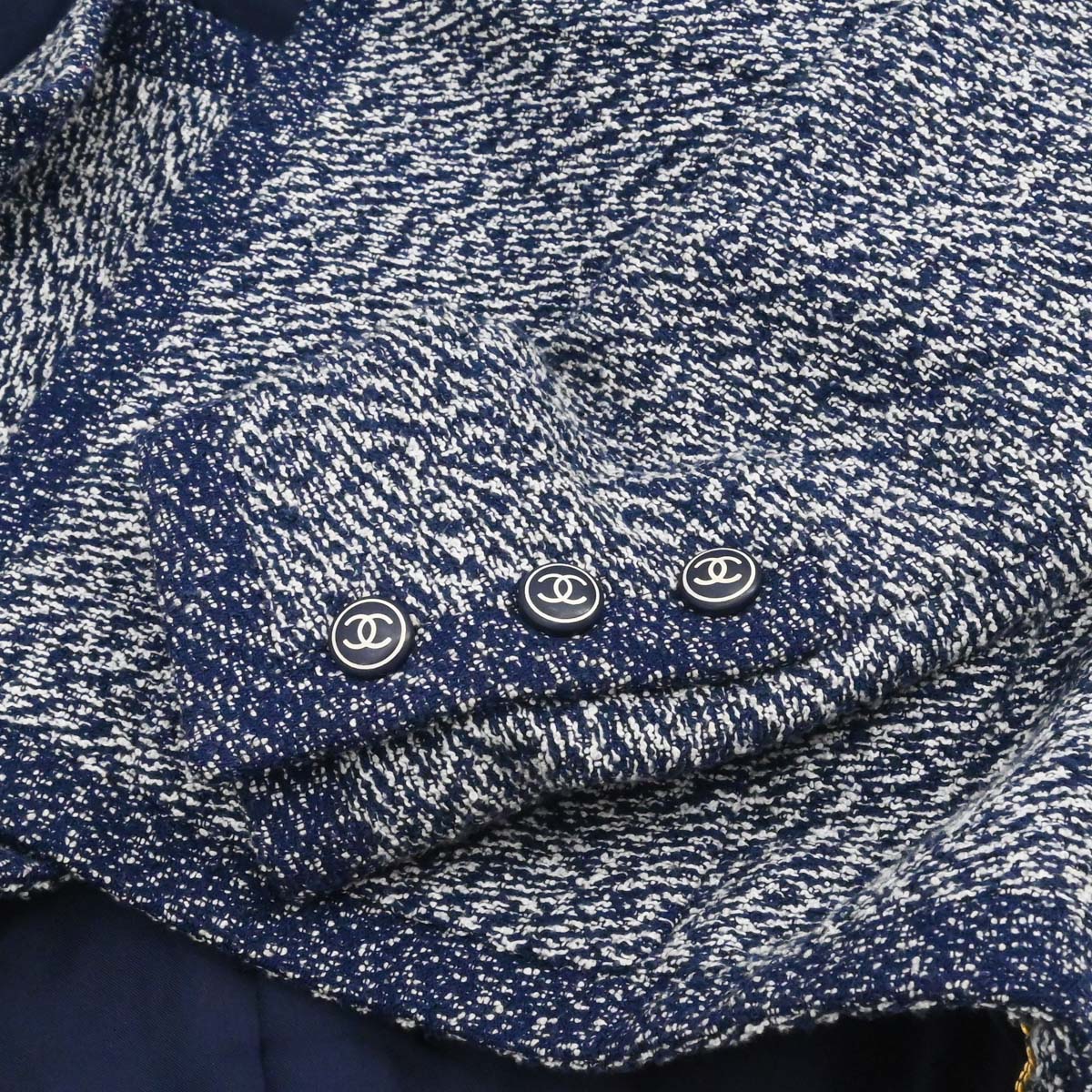 Chanel 1997 Setup Suit Jacket Skirt Tweed Navy #40 #42