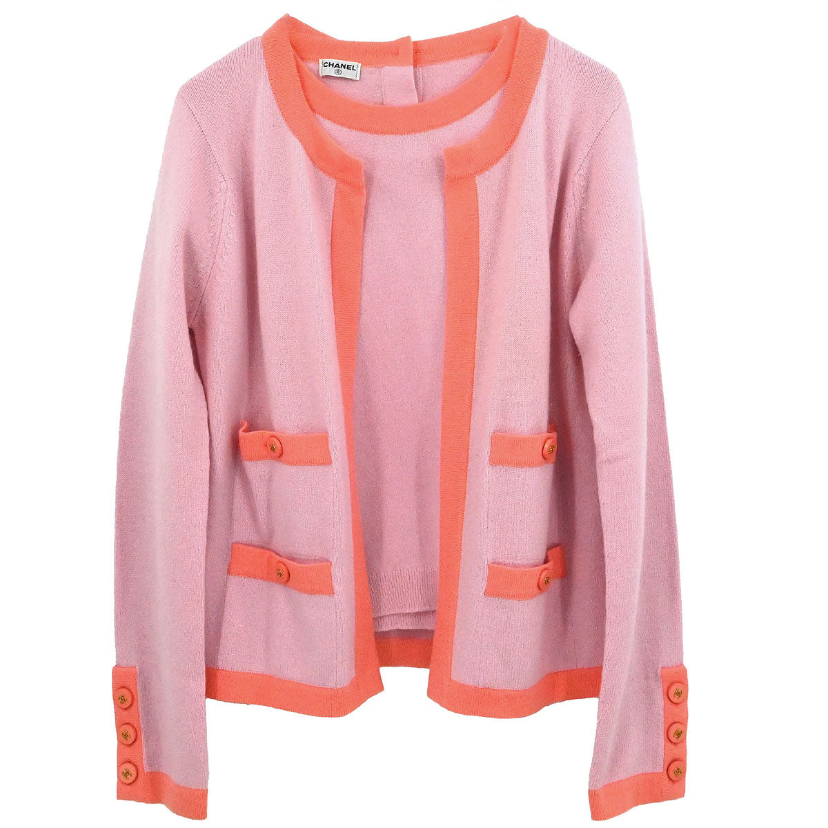 Chanel Set Cardigan Short Sleeve Top Pink