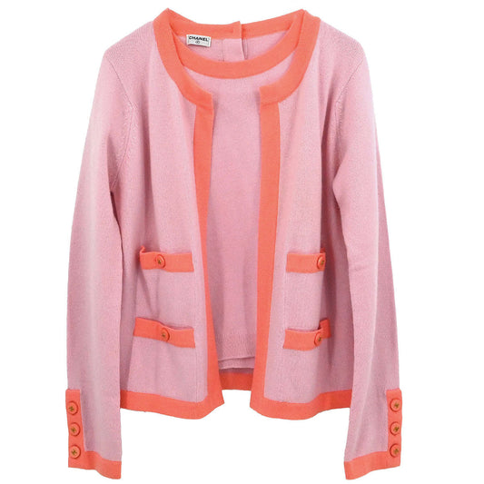 Chanel Set Cardigan Short Sleeve Top Pink