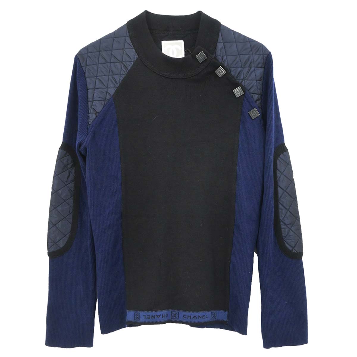 Chanel 2004 Sport Line Sweater Knit Top Black Navy #42