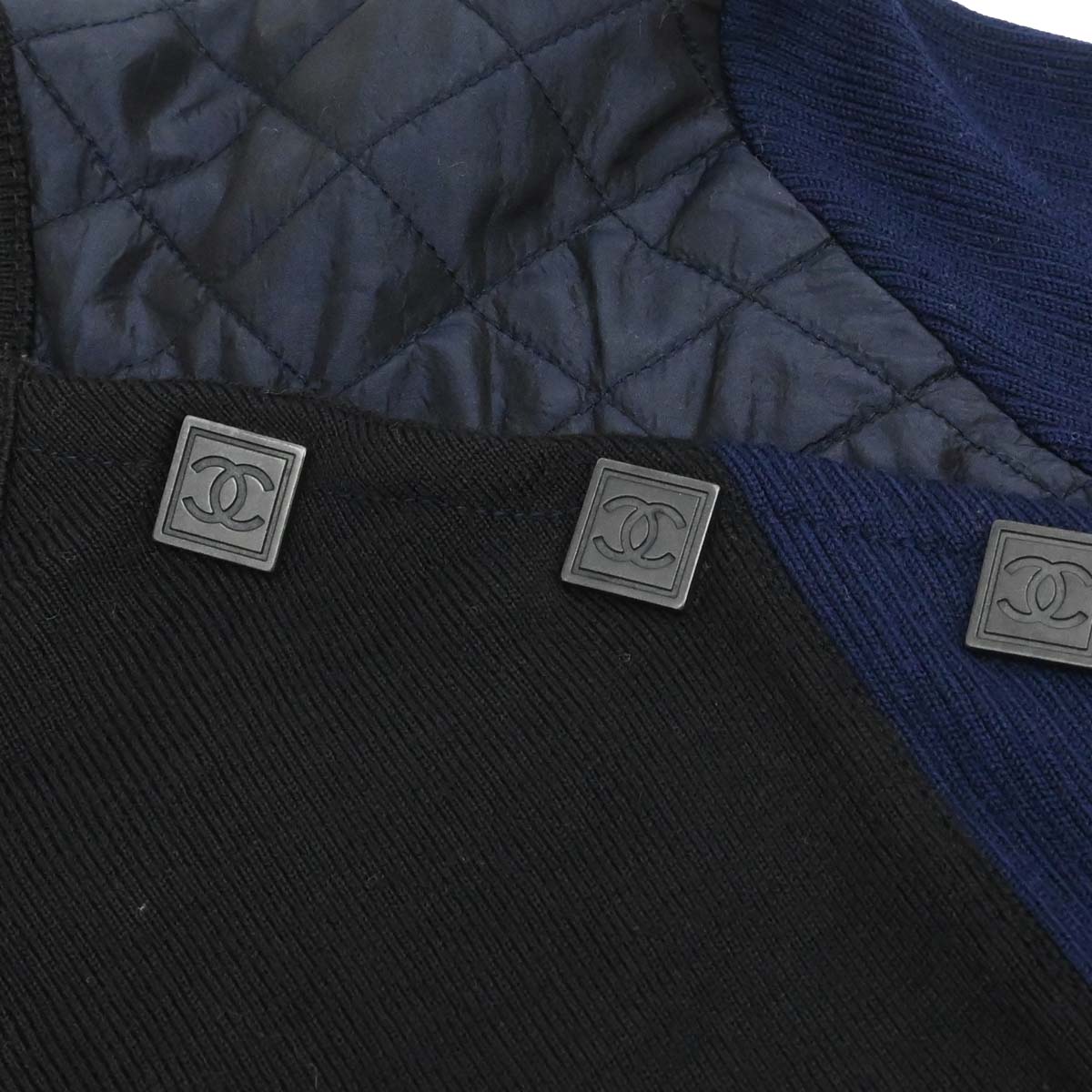 Chanel 2004 Sport Line Sweater Knit Top Black Navy #42