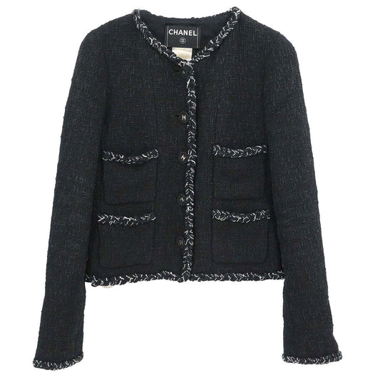 Chanel 2007 Single Breasted Collarless Jacket Black #36