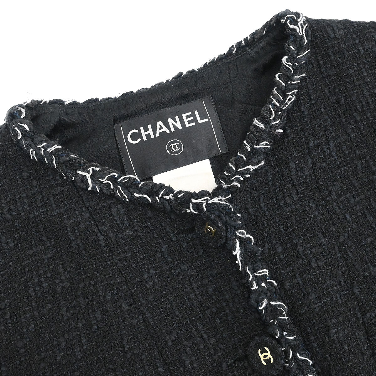 Chanel 2007 Single Breasted Collarless Jacket Black #36