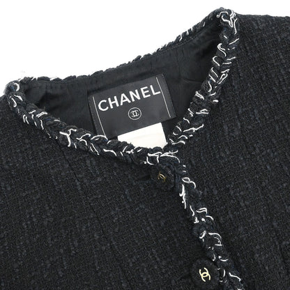 Chanel 2007 Single Breasted Collarless Jacket Black #36