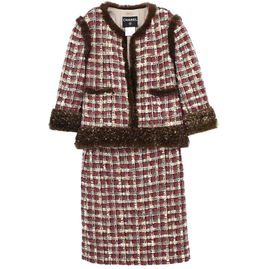 Chanel 2005 Setup Suit Jacket Skirt Tweed Brown #36