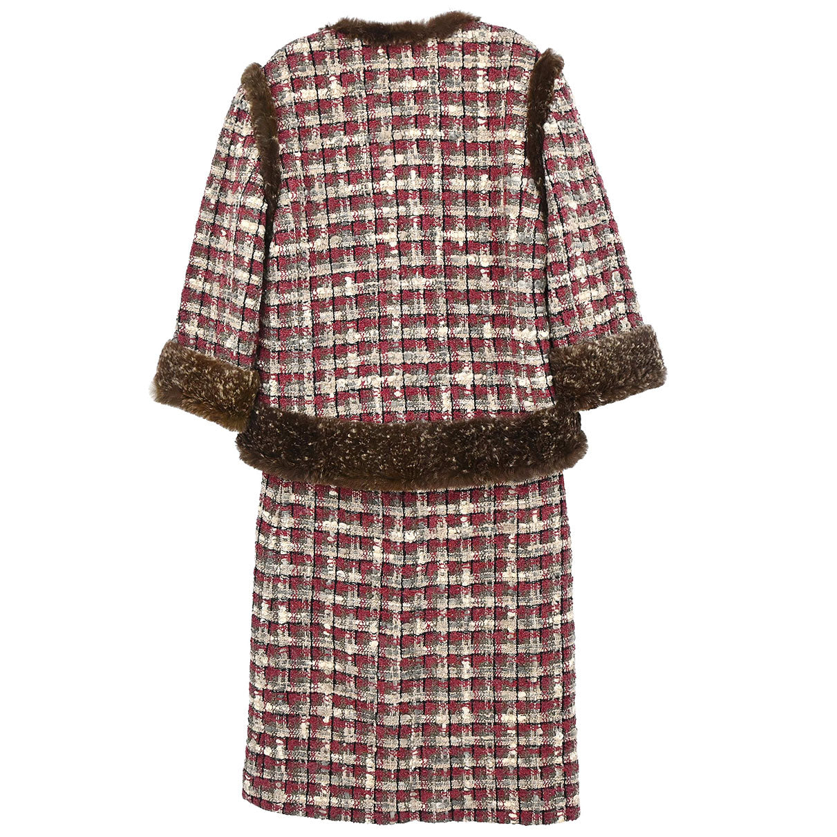 Chanel 2005 Setup Suit Jacket Skirt Tweed Brown #36